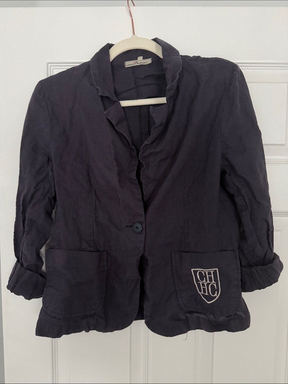 Carolina Herrera Navy Linen Blazer Jacket